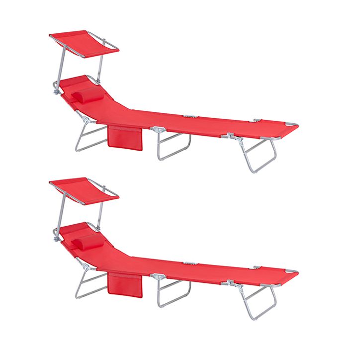 lot de 2 transats de jardin ogs48-rx2 sobuy -  chaises longue  pliable position réglable avec parasol pare soleil - rouge