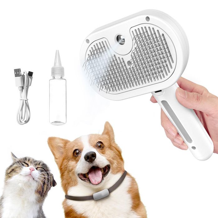 Meilleurs prix pour Brosse Chien Chat à Vapeur, 3 En 1 Peigne De Massage En Spray Pour Chats, Brosse à Chat Rechargeable, Avec Réservoir D'eau, blanc