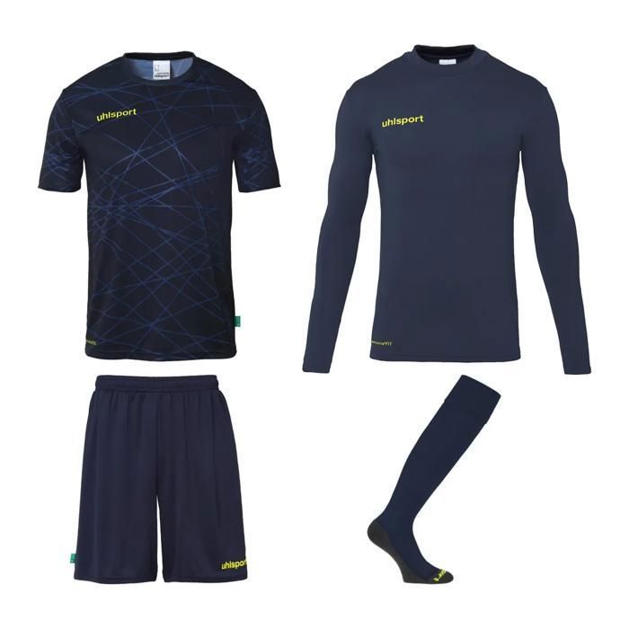 Ensemble maillot short et chaussettes de gardien Uhlsport Prediction - bleu marine/jaune fluo Ensemble maillot short et chaussettes de gardien Uhlsport Prediction - bleu marine/jaune fluo
