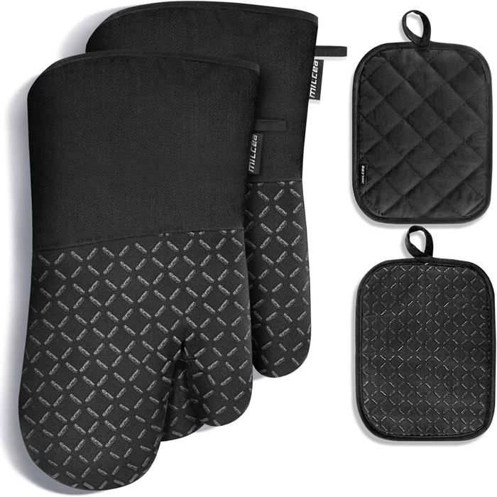 Gants De Barbecue MILcea - Résistants à La Chaleur Jusqu'à 500°C - Protection Mains Et Avant-bras - Noir