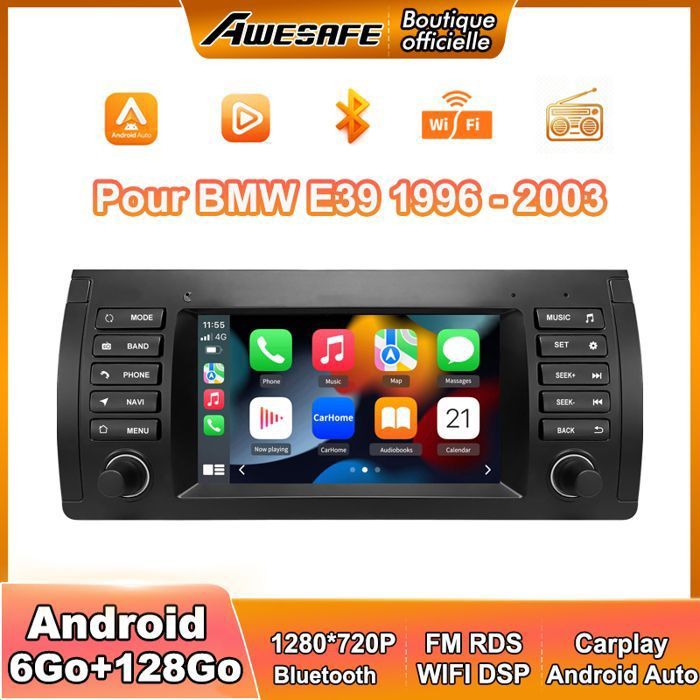 AWESAFE 4G Autoradio Android 13 pour BMW E39 (1996-2003) 6Go+128Go avec 7 Écran Tactile GPS Carplay Android Auto Bluetooth