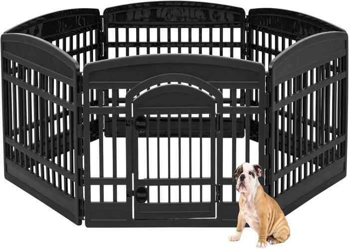 Comparer les prix de Parc pour Chien Intérieur, Extérieur avec 6 Panneaux & Porte Verrouillable, H60cm, Noir, Cage, Enclos, Cloture pour Chiens, Chiot