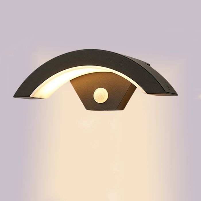 Applique Murale avec Détecteur de Mouvement - pour intérieur/Extérieur - Luminaire Murale Courbée Etanche IP65 LED 18W Blanc