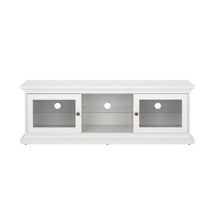 Venedig Meuble TV 2 portes vitrées et 1 tablette en verre blanc. Venedig Meuble TV 2 portes vitrées et 1 tablette en verre blanc.
