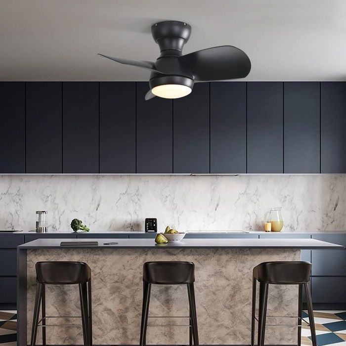 Ventilateur de Plafond Silencieux LED 18W Tricolore 3 Lames en ABS 6 Vitesses Télécommande Mode Hiver Été Moteur CC 58cm Noir - Nec