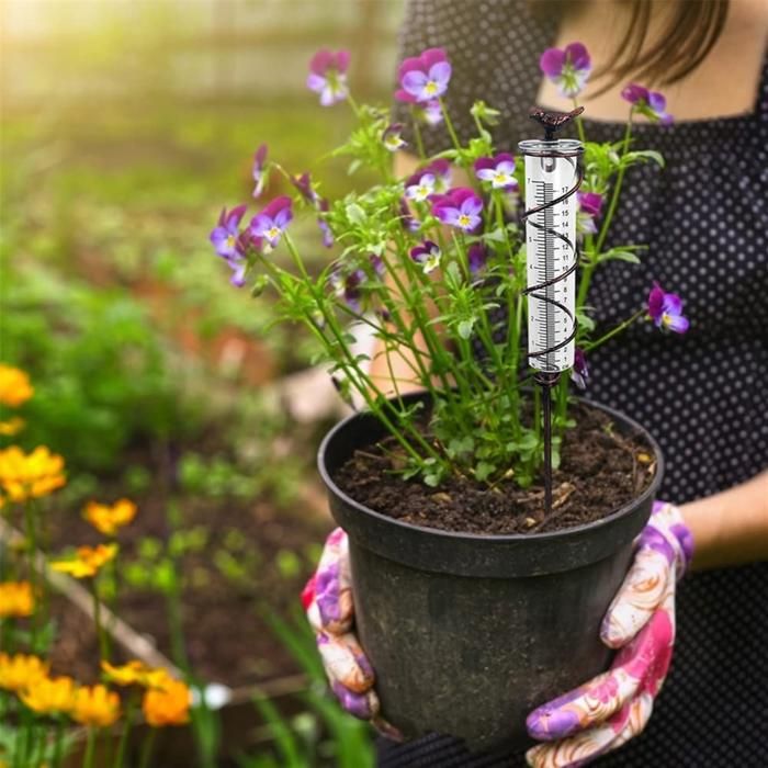 Pluviomètre En Verre Spirale Avec Support Métal - Décoration De Jardin Et Mesure De Pluie Précise