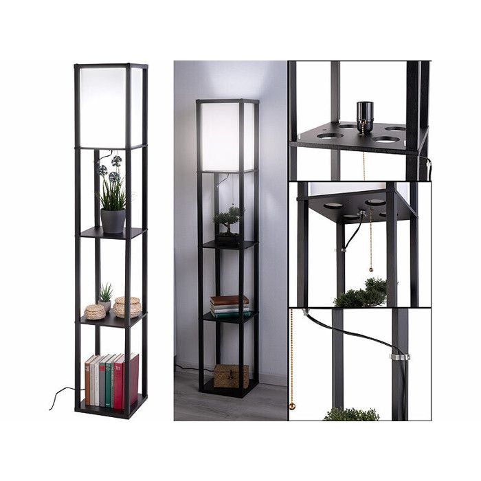 Lampe sur pied avec étagères - coloris noir Lampe sur pied avec étagères - coloris noir