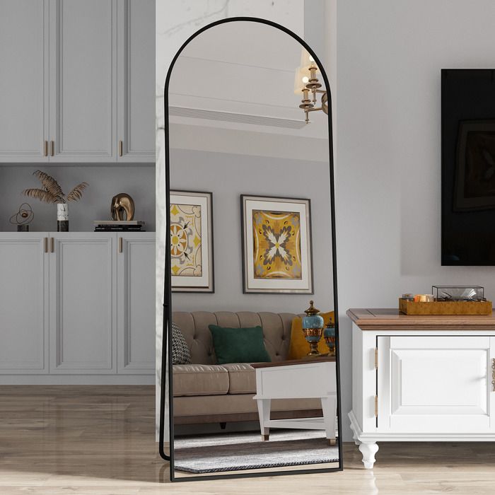 Miroir sur Pied - LUMINARIX - 162x53 cm - Verre HD anti-éclats - Base antidérapante - Noir