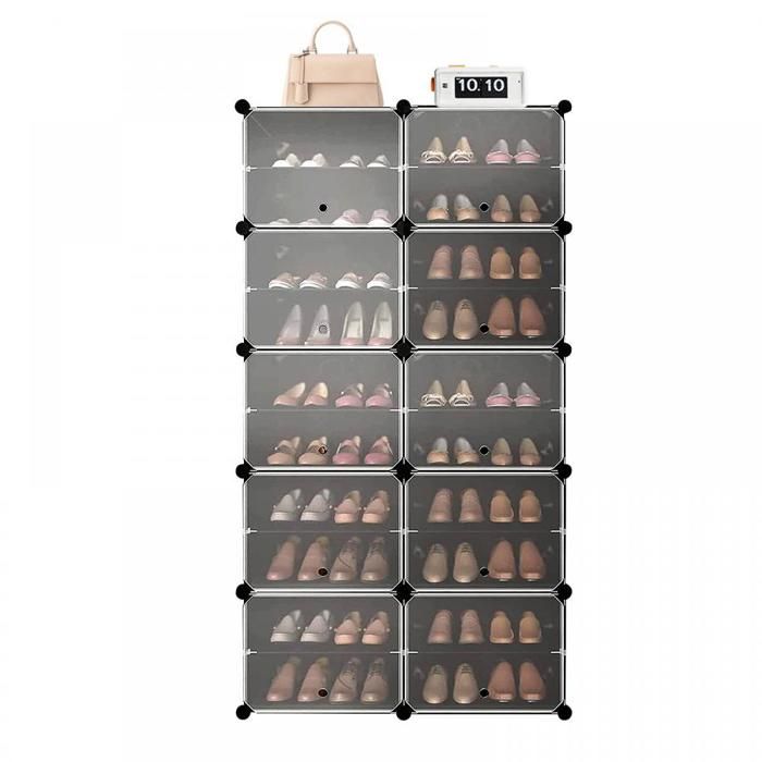 MIPAN. Boîtes à Chaussures - Meuble à chaussures plastiques - Avec Couvercles + Crochet - Pour Femmes/Hommes - Noir
