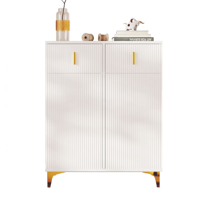 Armoire à chaussures 83x35x101 cm avec tiroirs Meuble a chaussures avec étagères réglables Meuble entree avec ornements dorés