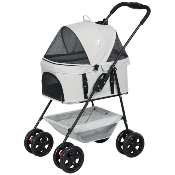 Comparer les prix de Poussette 3-en-1 Pour ChienChat Gris Clair-Chariot Pliable 4 Roues Panier Amovible Modèle Polyvalent Pour Transport Et Promenade