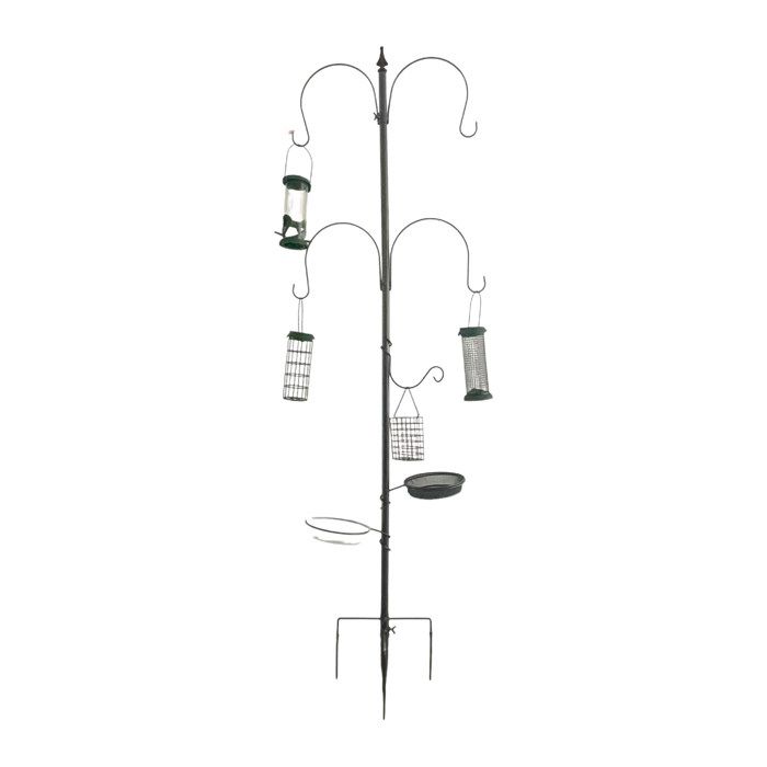 Relaxdays Mangeoire pour oiseaux 6 en 1 pique abreuvoir panier distributeur de graines acier gris