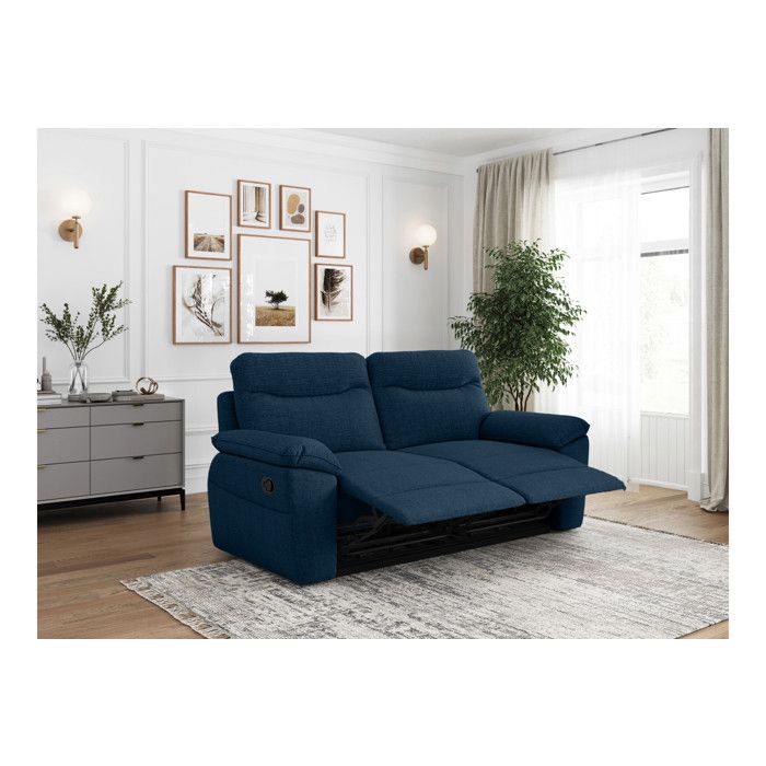PACK - Canapé de relaxation ROSS manuel 2 et 3 places en tissu texturé 3D - Bleu foncé PACK - Canapé de relaxation ROSS manuel 2 et 3 places en tissu texturé 3D - Bleu foncé