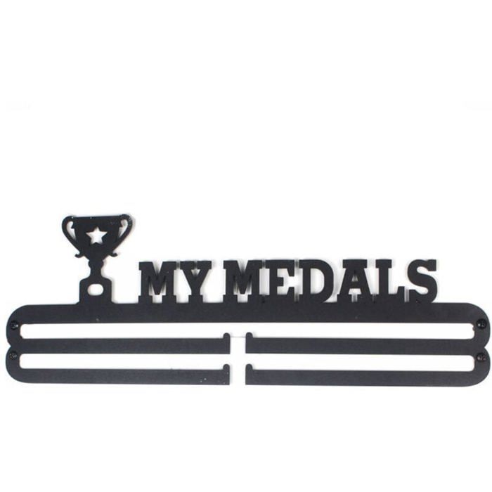 Présentoir Mural Pour Médailles ‘Challenge Accepted’ – 60 Médailles, Fer Noir, 40x15 Cm, Idéal Sportif