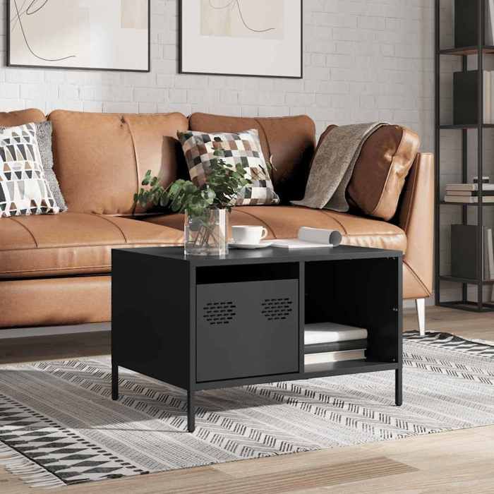 Table basse industrielle - vidaxl - 68x50x43 5 cm - Noir - Acier laminé à froid - 1 compartiment - 1 tiroir