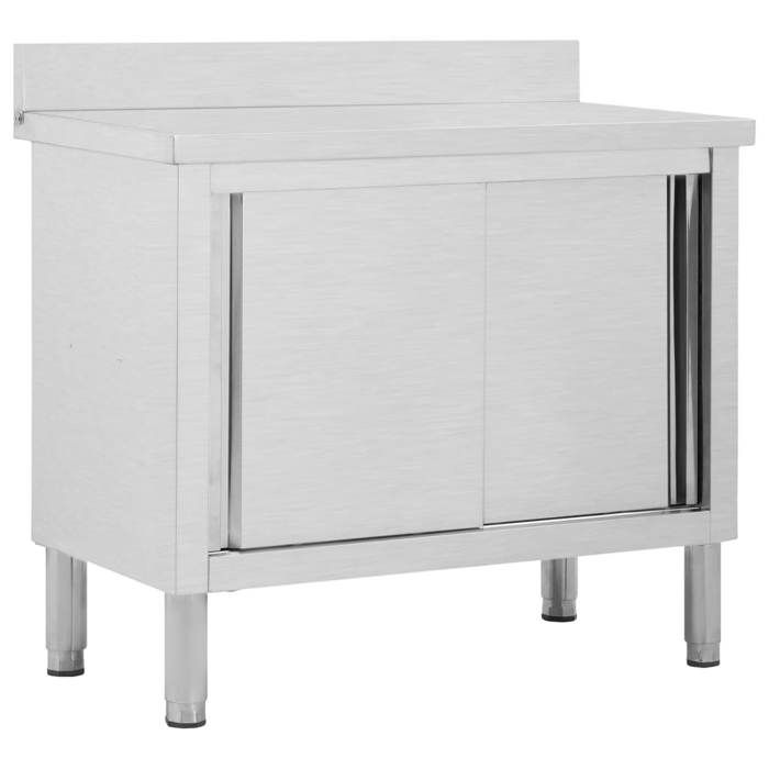Table de travail - Capacité de Charge de 80 kg - facile à nettoyer - avec portes coulissantes 100x50x(95-97)cm Inox fr_74027845