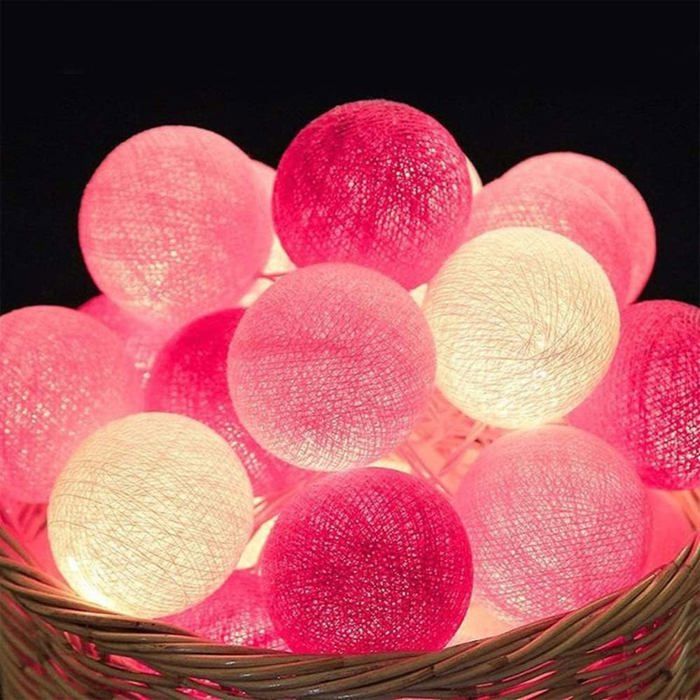 Guirlande lumineuse 3M 20 LED en boules de coton idéale pour les fêtes Noël les rideaux de chambre les anniversaires(rose)
