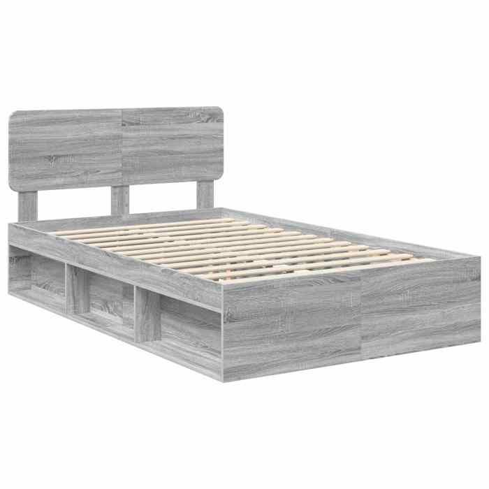 Structure de lit en pin massif - UU - Gris sonoma - 120x190 cm - Cadre à lattes - 2 personnes - Durable