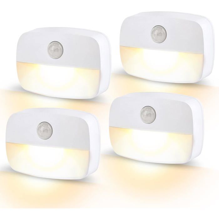 Veilleuse à détecteur de mouvement [Lot de 4] Veilleuse adhésive à piles lumière blanc chaud [Classe énergétique D]