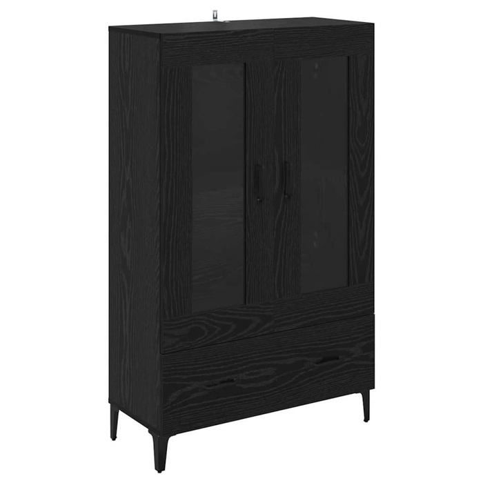 Buffet haut moderne - vidaXL - Chêne Noir - 70x31x115 cm - Bois dingénierie et fer - Tiroir intégré - Portes en verre