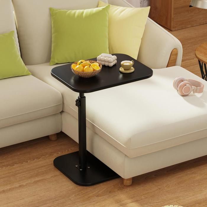 SUPFINE Table dappoint Réglable en Hauteur Bureau dordinateur Style Moderne pour Côté Canapé Lit 40 × 30 × 43-72cm Noir