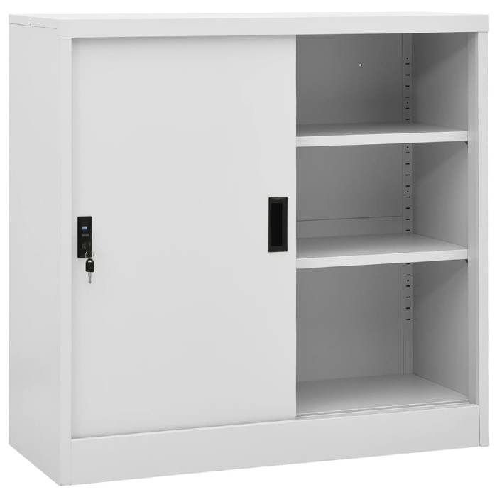 SALE 2026 Buffet bahut Gris - Armoire de bureau porte coulissante Gris clair 90x40x90cm Acier PRO381622938