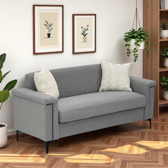 Canapé scandinave - FX-P22EU-LG - Lin gris clair - 3 places - Accoudoirs larges 19 cm
