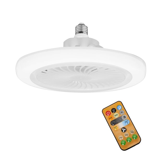 Ventilateur de plafond 3 en 1 à vis E27 30 W trois températures de couleur trois vitesses de ventilation télécommande.