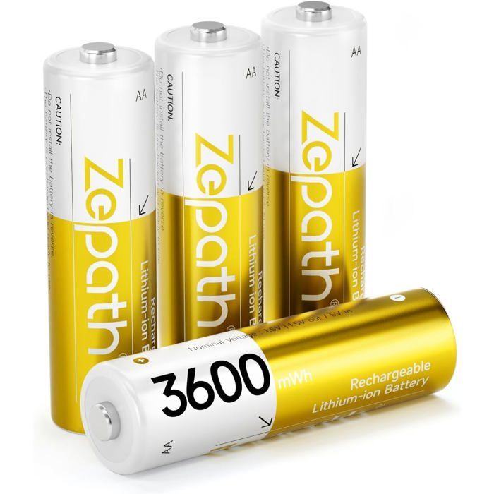 4 Pile Rechargeables AA au Lithium-ION 1 5V 3600 mWh Haute Capacité Rechargeable AA Batterie jusquà 2000+ Cycles