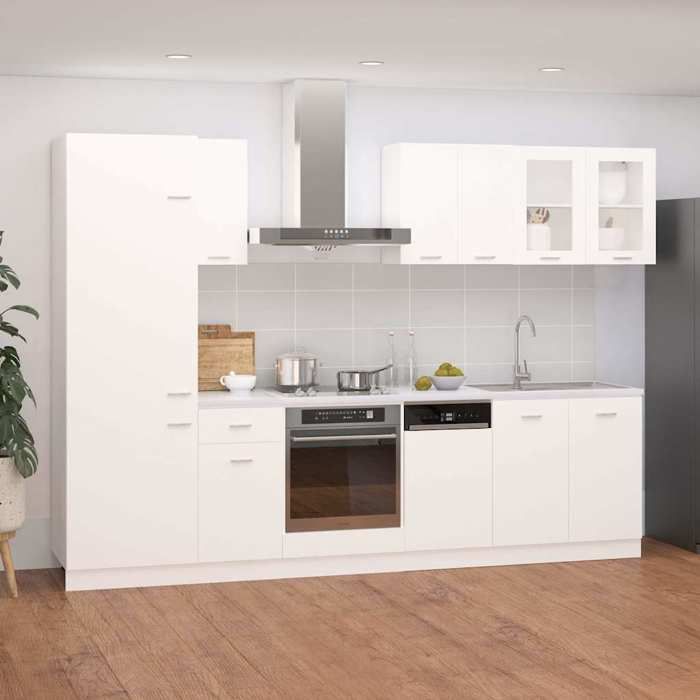 Ensemble de 8 meubles de cuisine - Lyon - Bois dingénierie blanc - Optimise lespace - Facile à nettoyer