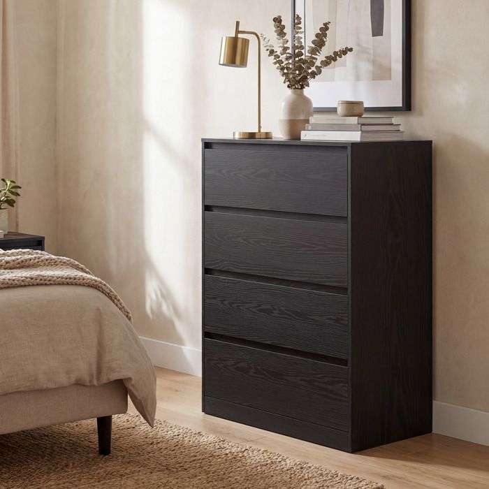 Commode de chambre 4 Tiroirs 40 x 60 x 97 4 cm Style Moderne Noir Commode de chambre 4 Tiroirs 40 x 60 x 97 4 cm Style Moderne Noir