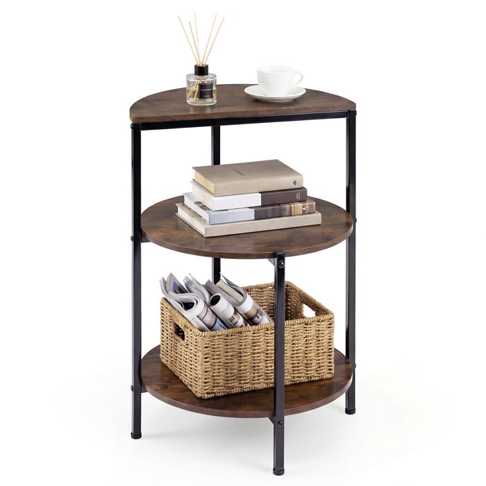 Table d’Appoint COSTWAY Style Industrielle à 3 Niveaux Bouts de Canapé avec Cadre Métallique et Patins Ajustables