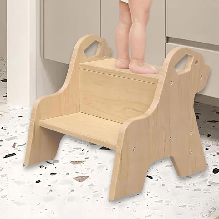 Tabouret à Deux Marches pour Enfants Tabouret pour Enfants avec Poignées et Patins Antidérapants pour Salle de Bain Cuisine Cha