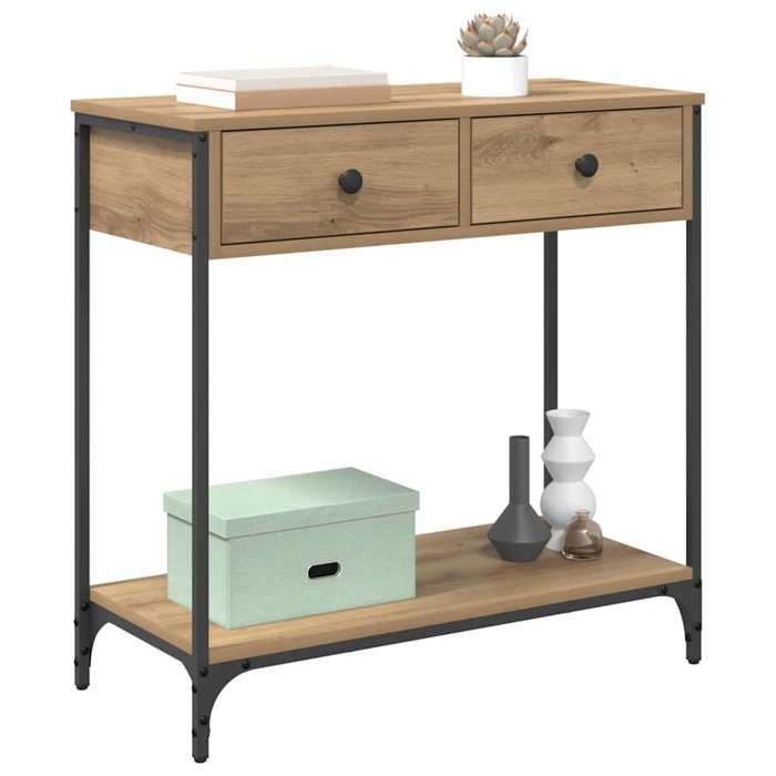 Console Meuble - Marron - Table d’Entrée - avec tiroir Chêne artisanal 75x345x75 cm T9684