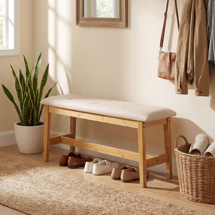 Banquette Capitonnée COSTWAY - Banc Bout de lit Classique Chic Mousse Élastique - bois pour Chambre à Coucher Entrée Salon