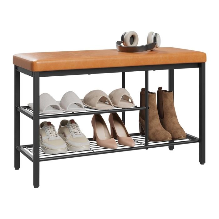 WOLTU Banc Chaussures Entrée Banc de Rangement à 3 Étagères pour Bottes et Chaussures en Similicuir et Métal 80x30x50 cm Marron WOLTU Banc Chaussures Entrée Banc de Rangement à 3 Étagères pour Bottes et Chaussures en Similicuir et Métal 80x30x50 cm Marron