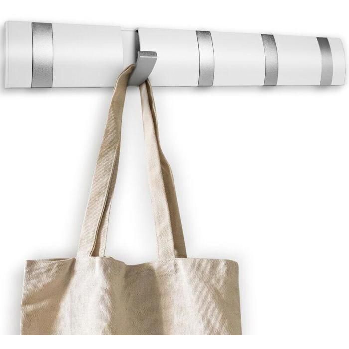 Patère Murale 5 crochets rétractables aluminium pliable pour manteaux sacs cuisine et salle