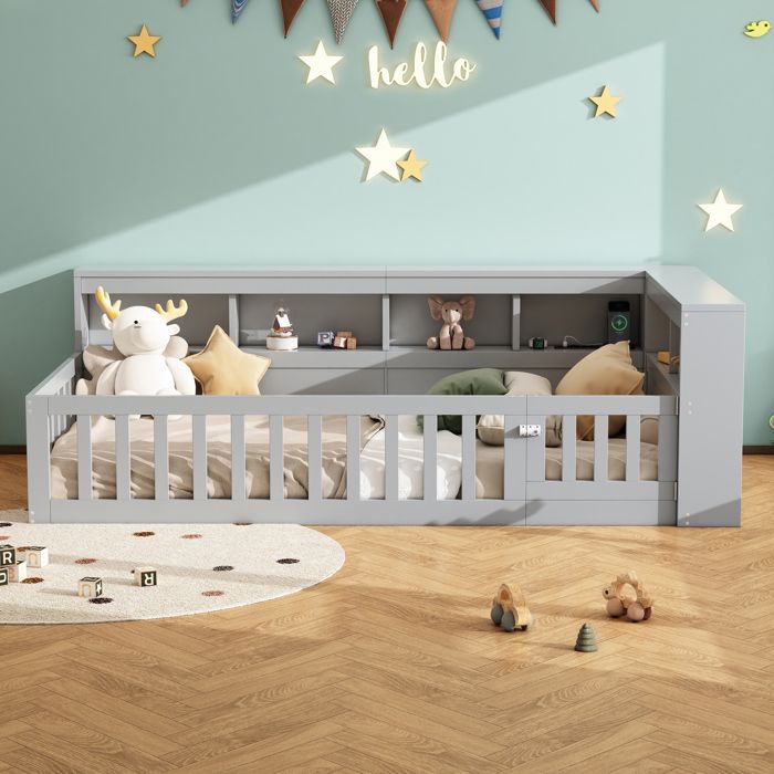 Lit de jour - KOMHTOM - 90x200 - Sommier à lattes - MDF - Gris Lit de jour - KOMHTOM - 90x200 - Sommier à lattes - MDF - Gris