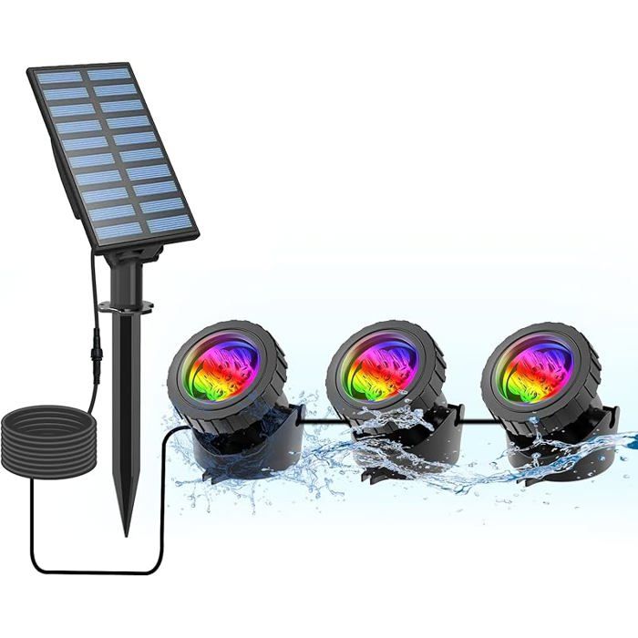 Lampes solaires de bassin Projecteurs LED Submersibles RGB Lampe Solaire Sous-marines Éclairage Submersible avec 3 Paque PROJECTEUR