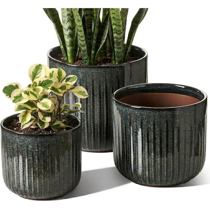 Lot De 3 Pots De Fleurs En Céramique 15+17+21Cm Pot De Fleur Interieur Avec Trou De Drainage Cylindre Moyen Pour Plantes D’I[PP44]