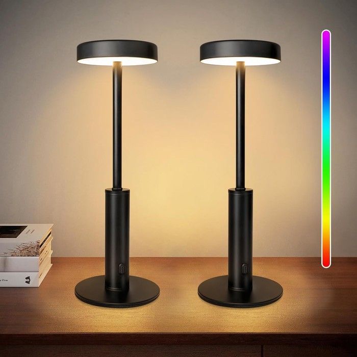 Lampe de table LED sans fil - SMANU - Tactile - Pack de 2 - Batterie 5000 mAh - RGB et 3 CCT Lampe de table LED sans fil - SMANU - Tactile - Pack de 2 - Batterie 5000 mAh - RGB et 3 CCT