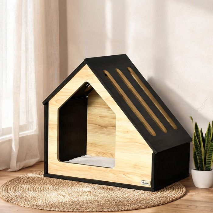 Maisonnette d’intérieur en MDF brown-toned pour chien et chat avec coussin lavable 60x40x592 cm petit animal