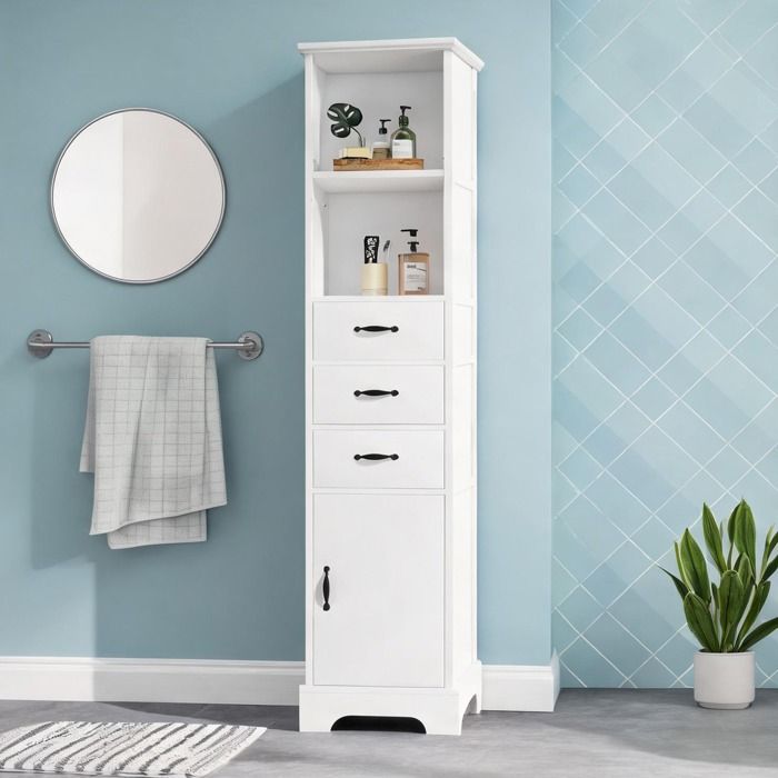 Armoire de salle de bain colonne MDF laqué blanc 38x26x172 5 cm rangement réglable