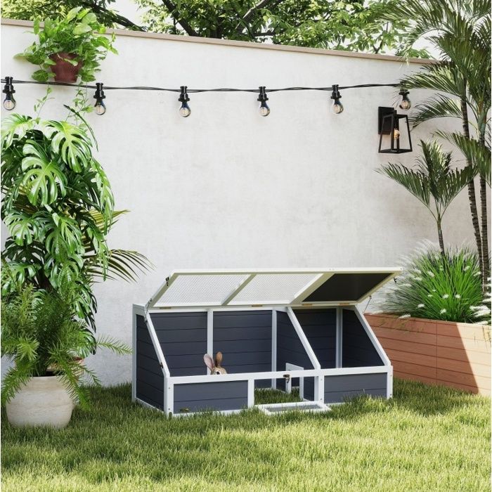 Enclos extérieur pour tortue sans fond en bois de sapin et acier galvanisé gris clair 120 x 55 x 20/50 cm