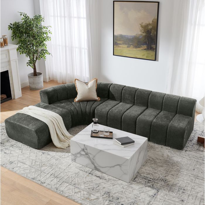 COVREO Canape dangle modulable 4 places compresse en chenille noire avec modules libres combinables