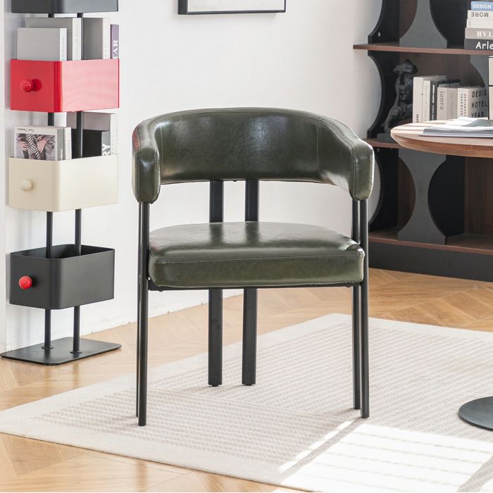 Chaise de salle à manger moderne avec accoudoirs dossier courbé simili cuir vert et structure en métal 78 cm
