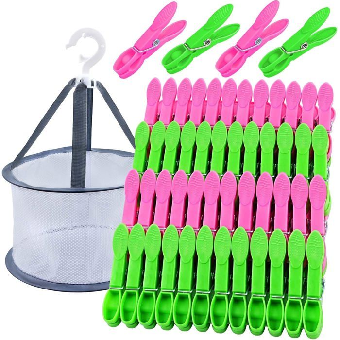 Lot de 48 pinces à linge - Panier à linge coupe-vent en plastique multicolore 7 5 x 1 x 3 cm pour cordes à linge et vêtements
