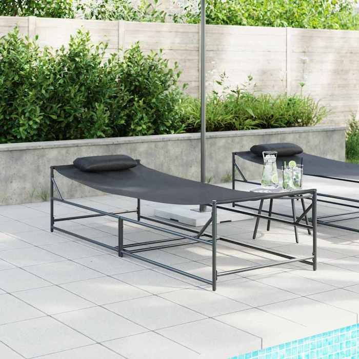 Anthracite Transat de Jardin 2 pcs Noir Acier enduit de poudre - Meuble de balcon LV59255