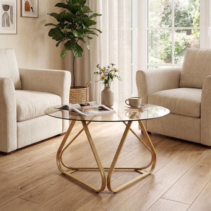Table basse ronde 80 cm en verre trempé 6 mm pour salon chambre ou bureau pieds réglables