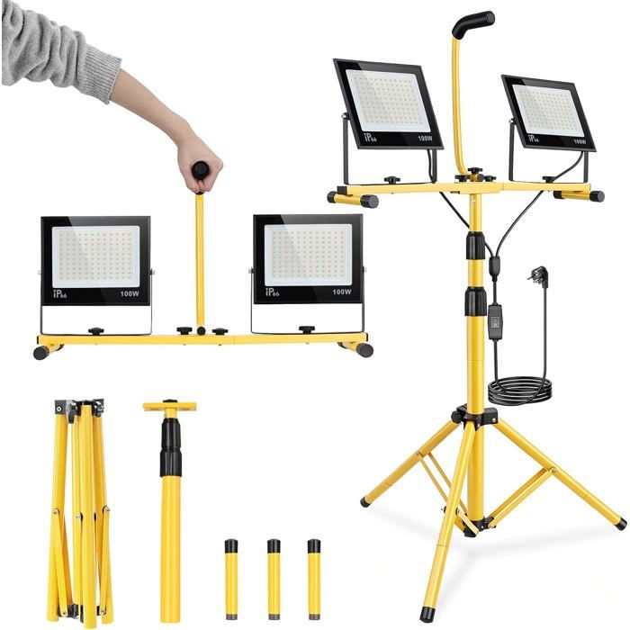 Projecteur De Chantier Led Sur Trépieds 200W 15000Lm Lampe Chantier Pivotante À 360°[CA28]